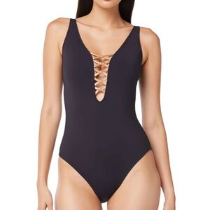 LET'S GET KNOTTY LACE DOWN PREMIUM ONE-PIECE SWIMSUIT